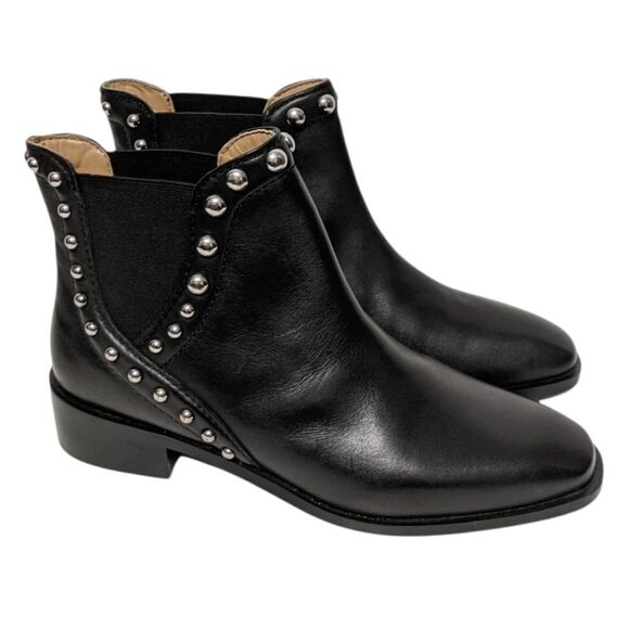 NWOT ZARA Black Leather Studded Moto Biker Chelsea Boots 39 - Picture 1 of 7